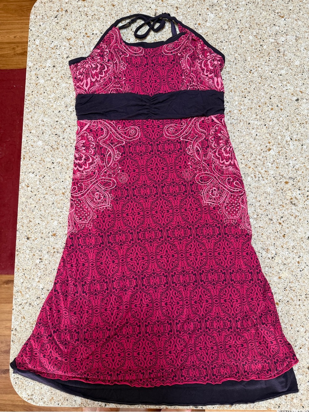 Athleta Pink Paisley Halter Maxi Dress with Black Waistband